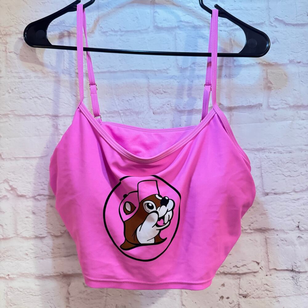 Buc-ee’s Bikini Top/sports Bra pink adjustable spaghetti straps Sz 2X vacation